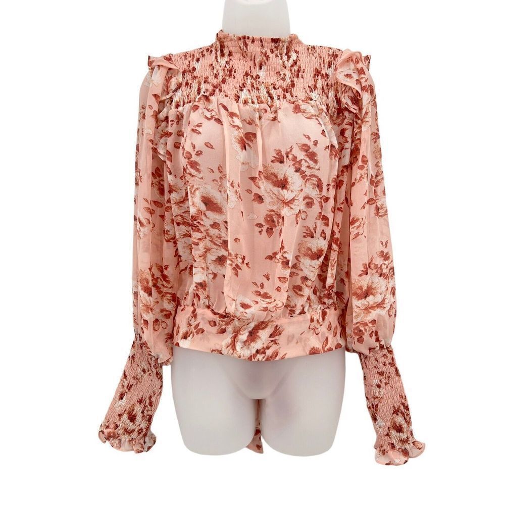 Bardot Remi Blouse Women's Small Long Sleeve Floral Sheer Tie Waist Long Sleeve - Picture 8 of 16